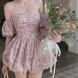 Dobabies-Women Summer Sexy y2k Fairy Dress Casual Loose Dress Floral A-Swing Off Shoulders Mini Dress