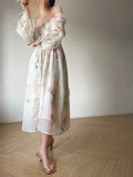 Dobabies-Women Summer Sexy y2k Fairy Dress Casual Loose Dress Puff Long Sleeve Floral Maxi Dress