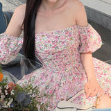 Dobabies-Women Summer Sexy y2k Fairy Dress Casual Loose Dress Floral A-Swing Off Shoulders Mini Dress