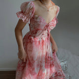 Dobabies-Women Summer Sexy y2k Fairy Dress Casual Loose Dress Vintage Ruffle Floral Print Maxi Dress