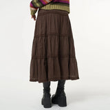 BACK TO SCHOOL OUTFITS-DOBABIES- Lace-Infused Mocha Style Pleated Skirt