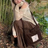 BACK TO SCHOOL OUTFITS-DOBABIES- Lace-Infused Mocha Style Pleated Skirt