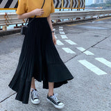 BACK TO SCHOOL OUTFITS-DOBABIES- Reno Pleated Asymmetrical Long Skirt