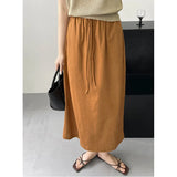 DOBABIES-Linen Maxi Skirt, Women's Elastic Waist, Drawstring, Slit, Slimming and Crotch Covering Long Skirt