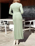 DOBABIES Patchwork Elegant Knitwear Maxi Dress Female Long Sleeve Slim High Waist Ribbed Fashion Dress Autumn Knit Lapel Long Dress