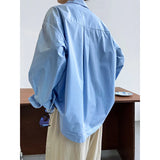 DOBABIES-Casual Simple Blue Oversized Shirt Blue White Slouchy Loose Silhouette Blouse