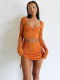 BACK TO SCHOOL OUTFITS-DOBABIES- Sweetheart Tangerine Dream Mini Skirt Set