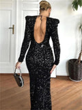 DOBABIES Black Backless Sequin Maxi Dress Elegant Female Slim Lace-Up Fashion Luxury Party Dress Gown Glitter Bandage Long Dress
