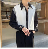 DOBABIES-Summer Drape Shirts for Men Long Sleeve Niche Patchwork Lapel Concealed Buckle Loose Casual Korean Fashion Men's Social Shirt