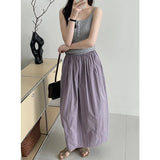 DOBABIES-Purple Flower Bud Skirt Texture Wrinkled Half High Waist Slim Long Skirt for Women