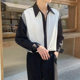 DOBABIES-Summer Drape Shirts for Men Long Sleeve Niche Patchwork Lapel Concealed Buckle Loose Casual Korean Fashion Men's Social Shirt