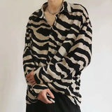 DOBABIES-2024 Spring Korean Fashion Sexy Leopard Print Shirts for Men Long Sleeve Lapel Loose Ice Silk Luxury Retro Men's Striped Shirts