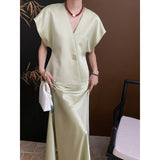 DOBABIES-Satin Chinese Style Cut Top High Waist Half Skirt Two Piece Set Tank Dress for Summer