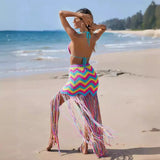 DOBABIES-Fashion Multicolor Wave Beach Skirts Two Piece Sets Women Sexy Kintted Tops Tassel Long Skrts Suits Summer Bikini Cover Up Dress