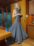 DOBABIES-Elegant Backless Maxi Dress for Women Sexy Halter Sleeveless Draped Dress Summer Fashion Evening Party Dresses 2024 Gray