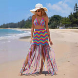 DOBABIES-Fashion Multicolor Wave Beach Skirts Two Piece Sets Women Sexy Kintted Tops Tassel Long Skrts Suits Summer Bikini Cover Up Dress