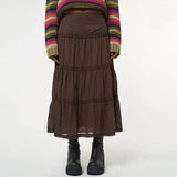 BACK TO SCHOOL OUTFITS-DOBABIES- Lace-Infused Mocha Style Pleated Skirt