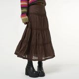 BACK TO SCHOOL OUTFITS-DOBABIES- Lace-Infused Mocha Style Pleated Skirt