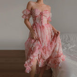 Dobabies-Women Summer Sexy y2k Fairy Dress Casual Loose Dress Vintage Ruffle Floral Print Maxi Dress